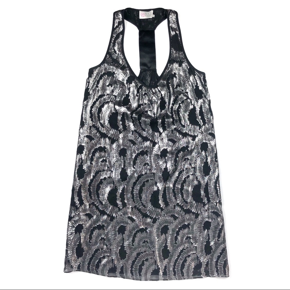 Alice & Trixie Black Racerback Dress with Metallic Silver Pattern Size XS